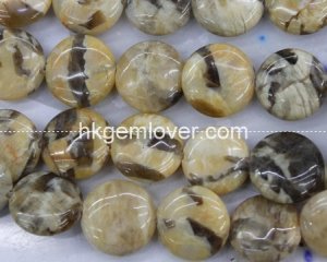 FD007 Wholesale Feldspar Gemstone Beads, Coin 14mm, 16"